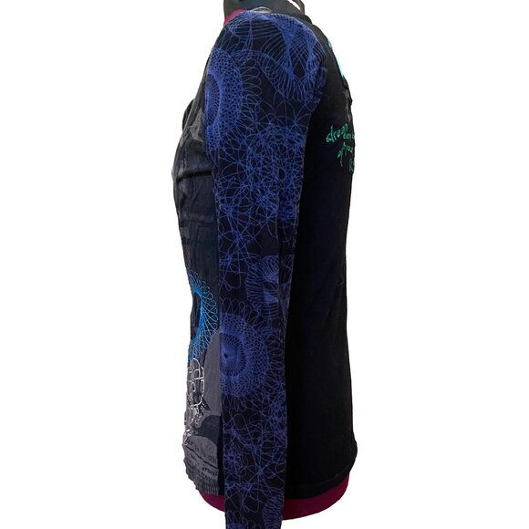 Quirky Vintage Desigual Long Sleeve Asymmetrical Cotton Stretch Knit Shirt, XS - Picture 5 of 8